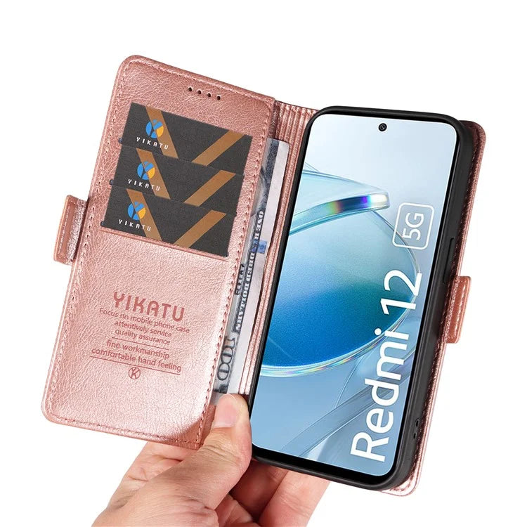 YIKATU YK-007 For Xiaomi Redmi 12 4G / 12 5G (Global) / Poco M6 Pro 5G Leather Case Litchi Texture Phone Cover