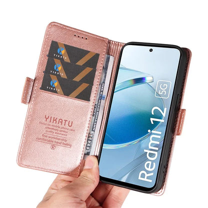 YIKATU YK-007 For Xiaomi Redmi 12 4G / 12 5G (Global) / Poco M6 Pro 5G Leather Case Litchi Texture Phone Cover