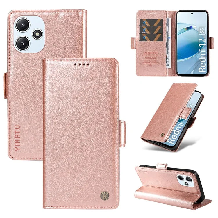 YIKATU YK-007 For Xiaomi Redmi 12 4G / 12 5G (Global) / Poco M6 Pro 5G Leather Case Litchi Texture Phone Cover