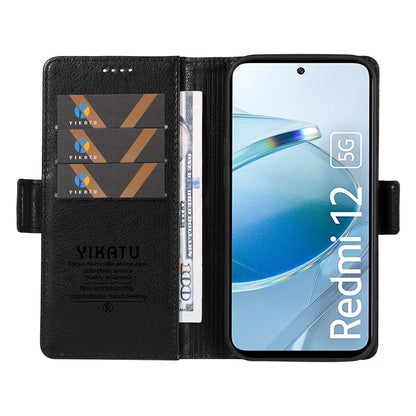 YIKATU YK-007 For Xiaomi Redmi 12 4G / 12 5G (Global) / Poco M6 Pro 5G Leather Case Litchi Texture Phone Cover