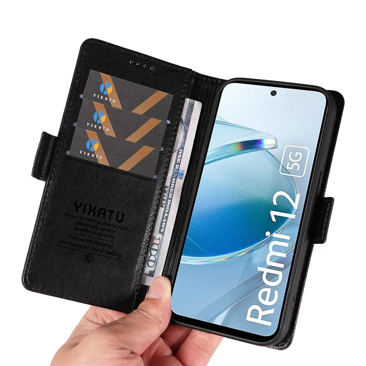 YIKATU YK-007 For Xiaomi Redmi 12 4G / 12 5G (Global) / Poco M6 Pro 5G Leather Case Litchi Texture Phone Cover