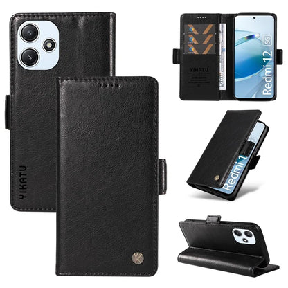 YIKATU YK-007 For Xiaomi Redmi 12 4G / 12 5G (Global) / Poco M6 Pro 5G Leather Case Litchi Texture Phone Cover