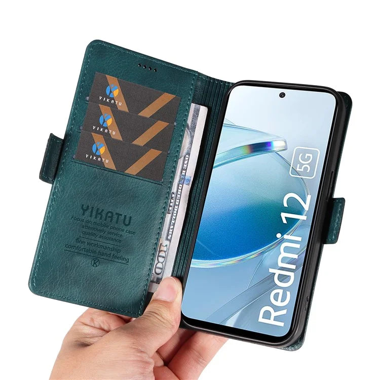YIKATU YK-007 For Xiaomi Redmi 12 4G / 12 5G (Global) / Poco M6 Pro 5G Leather Case Litchi Texture Phone Cover