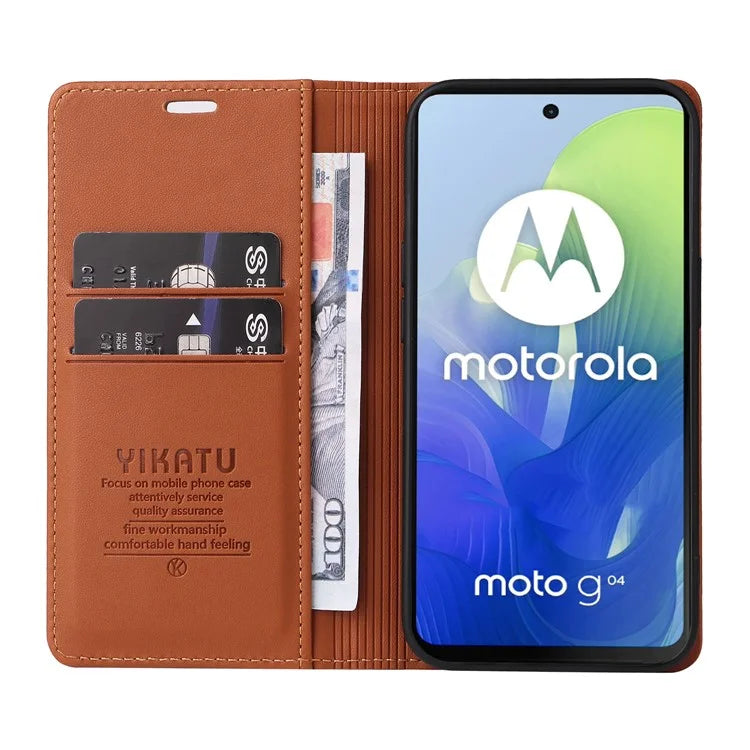 YIKATU YK-001 For Motorola Moto E14 4G / G04 4G / G04s 4G / G24 4G Cell Phone Case Magnetic Closing Leather Cover