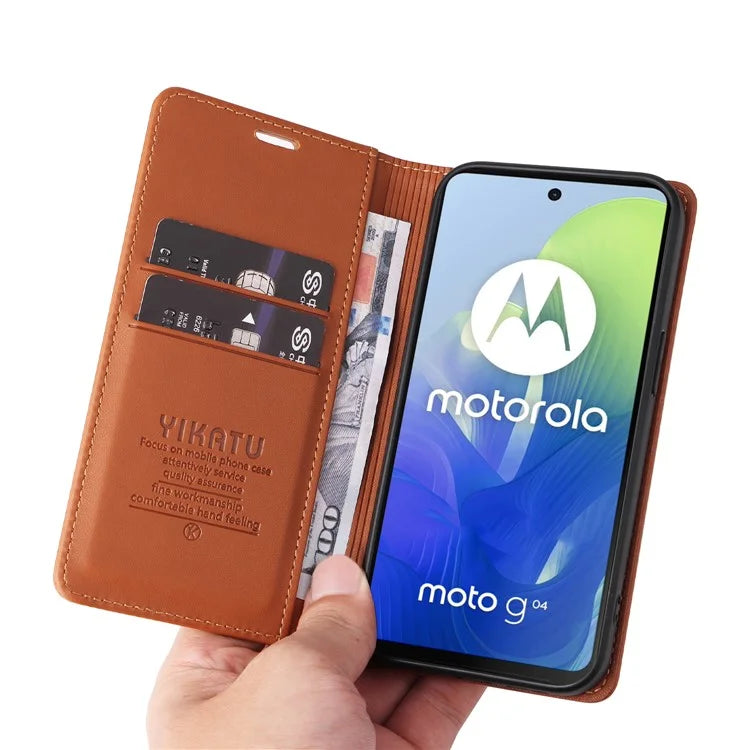 YIKATU YK-001 For Motorola Moto E14 4G / G04 4G / G04s 4G / G24 4G Cell Phone Case Magnetic Closing Leather Cover