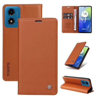 YIKATU YK-001 For Motorola Moto E14 4G / G04 4G / G04s 4G / G24 4G Cell Phone Case Magnetic Closing Leather Cover