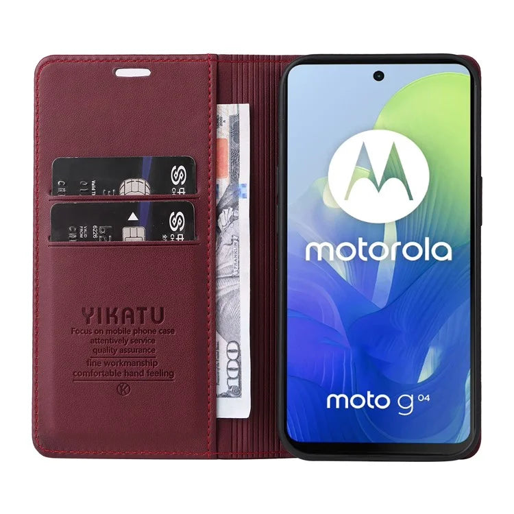 YIKATU YK-001 For Motorola Moto E14 4G / G04 4G / G04s 4G / G24 4G Cell Phone Case Magnetic Closing Leather Cover