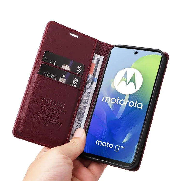 YIKATU YK-001 For Motorola Moto E14 4G / G04 4G / G04s 4G / G24 4G Cell Phone Case Magnetic Closing Leather Cover