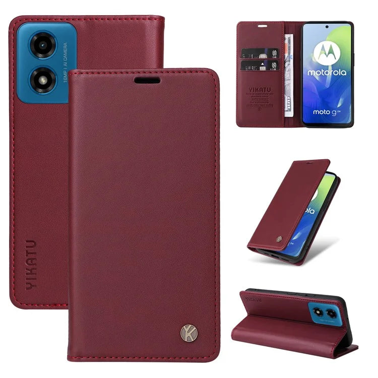 YIKATU YK-001 For Motorola Moto E14 4G / G04 4G / G04s 4G / G24 4G Cell Phone Case Magnetic Closing Leather Cover