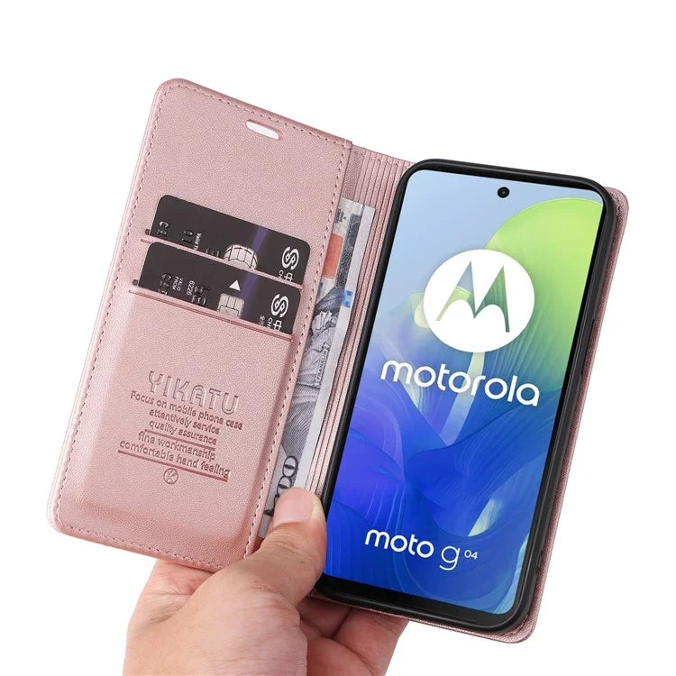 YIKATU YK-001 For Motorola Moto E14 4G / G04 4G / G04s 4G / G24 4G Cell Phone Case Magnetic Closing Leather Cover