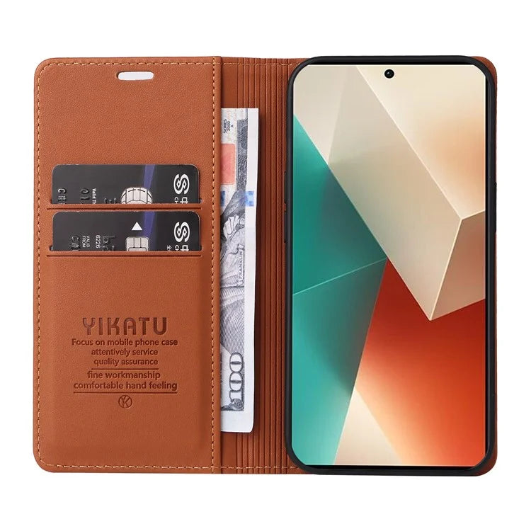 YIKATU YK-001 For Xiaomi Redmi Note 13 5G Cell Phone Case Fully Wrapped Folio Flip Leather Cover