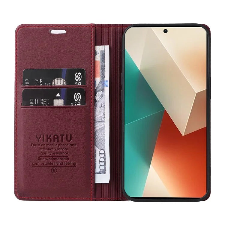 YIKATU YK-001 For Xiaomi Redmi Note 13 5G Cell Phone Case Fully Wrapped Folio Flip Leather Cover