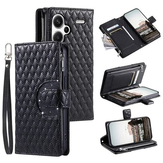 Style 012 for Xiaomi Redmi Note 13 Pro+ 5G Zipper Wallet Case Rhombus PU Leather Anti-drop Cover