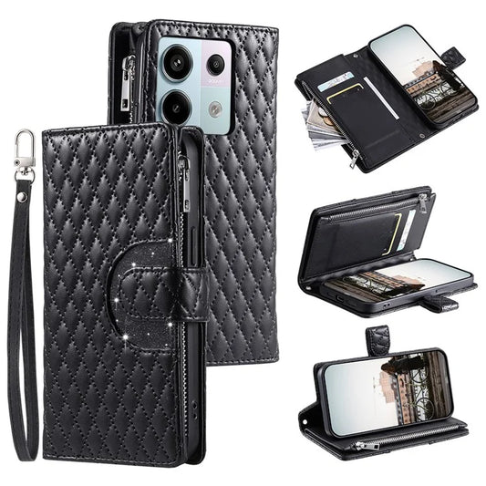 Style 012 for Xiaomi Redmi Note 13 Pro 5G / Poco X6 5G Zipper Wallet Case Rhombus PU Leather Phone Cover