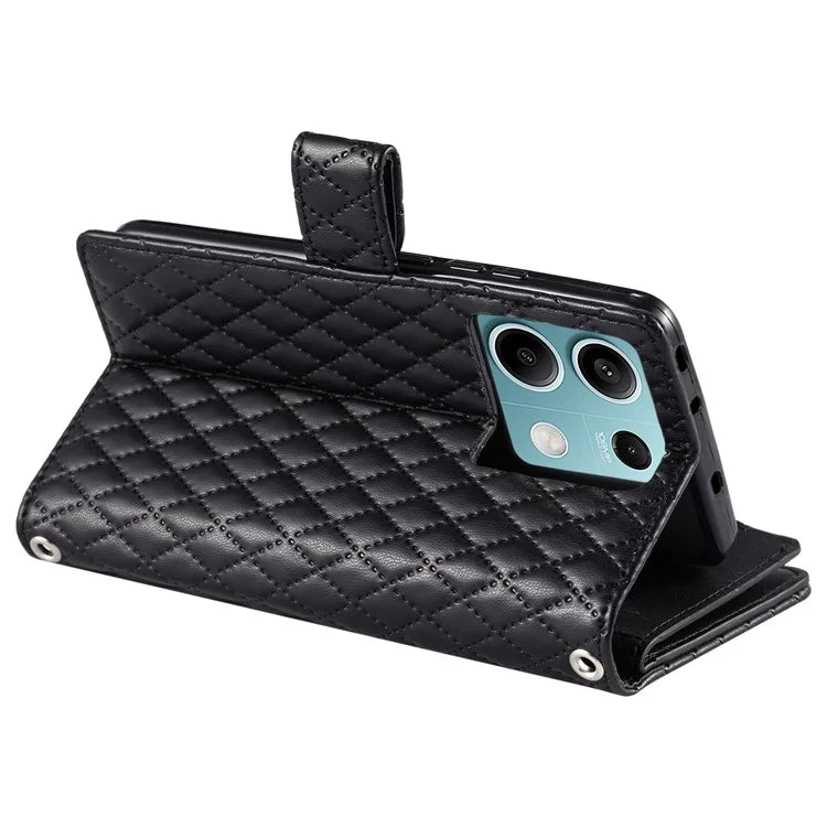 Style 012 for Xiaomi Redmi Note 13 4G Leather Wallet Case Rhombus Zipper Pocket Phone Cover