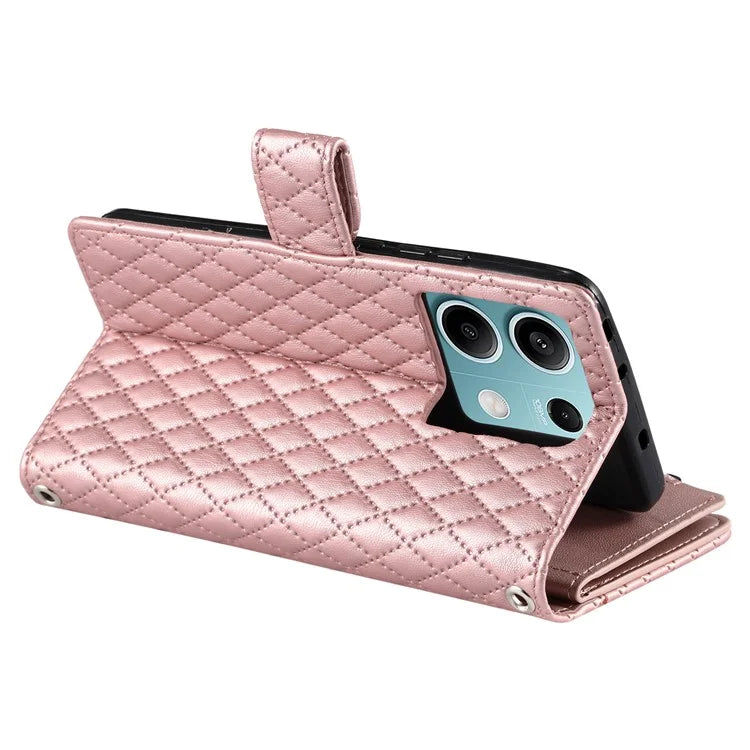 Style 012 for Xiaomi Redmi Note 13 4G Leather Wallet Case Rhombus Zipper Pocket Phone Cover