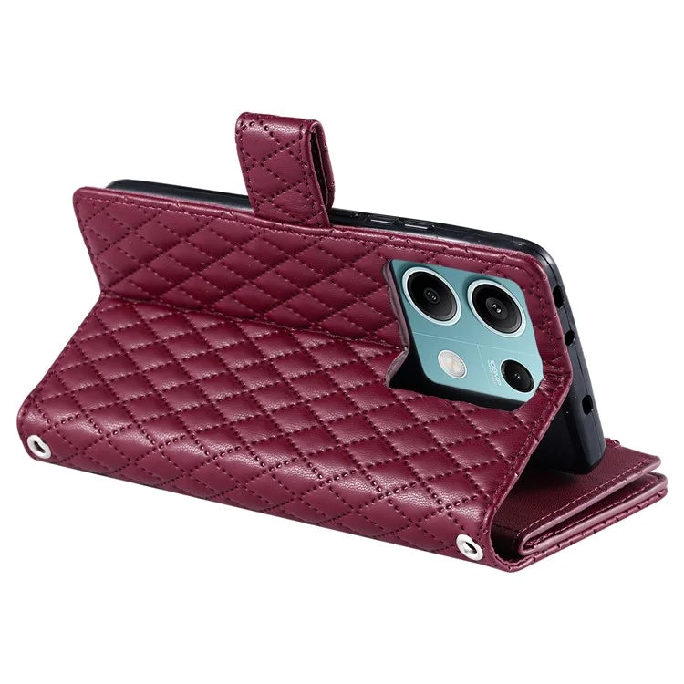 Style 012 for Xiaomi Redmi Note 13 4G Leather Wallet Case Rhombus Zipper Pocket Phone Cover
