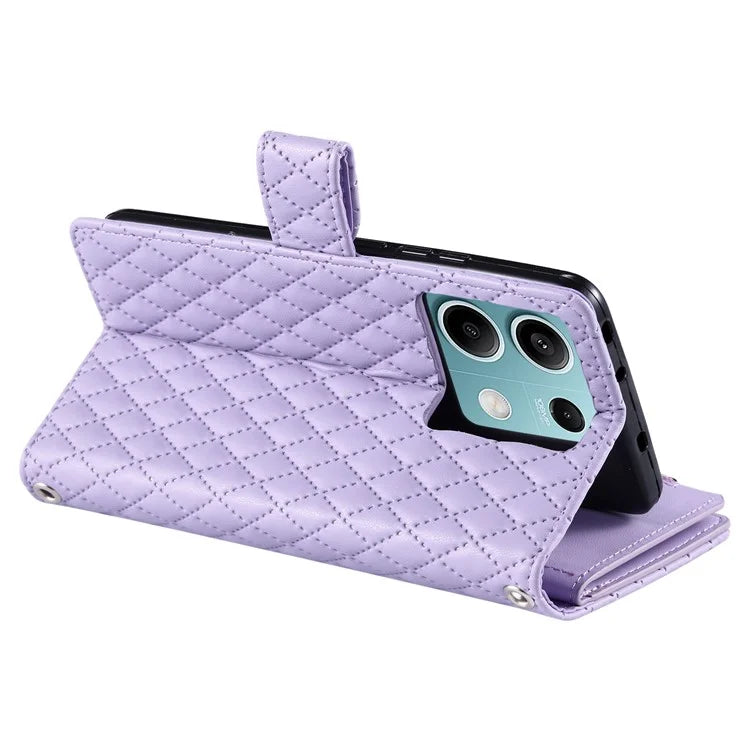 Style 012 for Xiaomi Redmi Note 13 4G Leather Wallet Case Rhombus Zipper Pocket Phone Cover