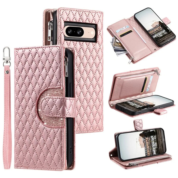 Style 012 for Google Pixel 8 Wallet Case Rhombus PU Leather Shockproof Phone Cover