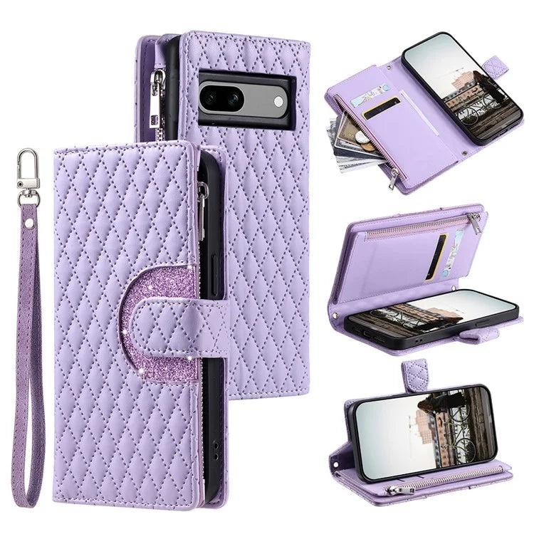 Style 012 for Google Pixel 8a Case Leather Glitter Design Phone Cover with Card Slots
