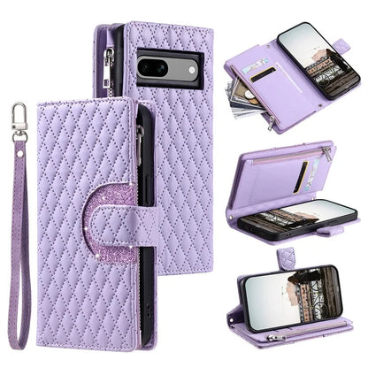 Style 012 for Google Pixel 8a Case Leather Glitter Design Phone Cover with Card Slots