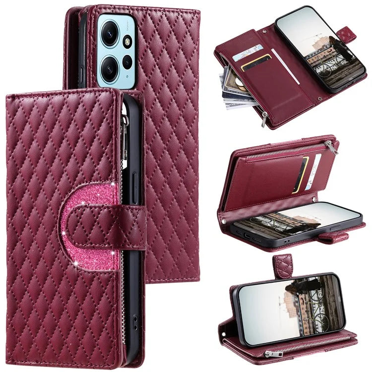 Style 012 for Xiaomi Redmi Note 12 4G Case Leather Phone Cover with Zipper Wallet Stand