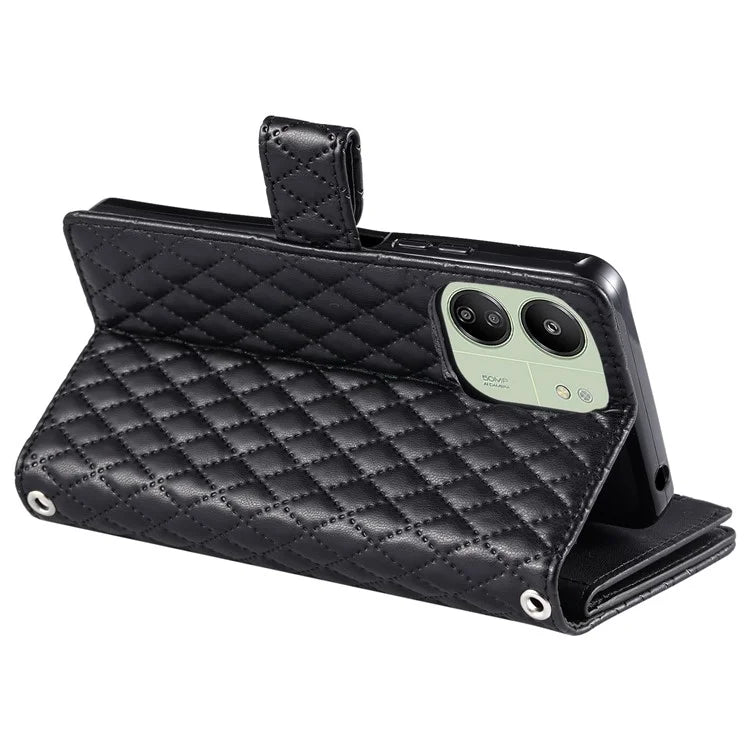 Style 012 for Xiaomi Redmi 13C 4G / 13C 5G / 13R 5G / Poco M6 5G / Poco C65 4G Case Glitter Design Wallet Phone Cover with Wrist Strap