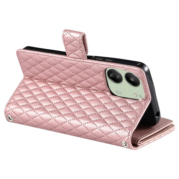 Style 012 for Xiaomi Redmi 13C 4G / 13C 5G / 13R 5G / Poco M6 5G / Poco C65 4G Case Glitter Design Wallet Phone Cover with Wrist Strap