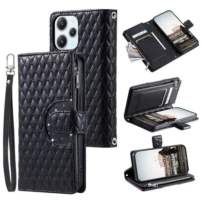 Style 012 for Xiaomi Redmi 12 4G / 5G (Global) / Poco M6 Pro 5G Case Rhombus Zipper Leather Phone Cover