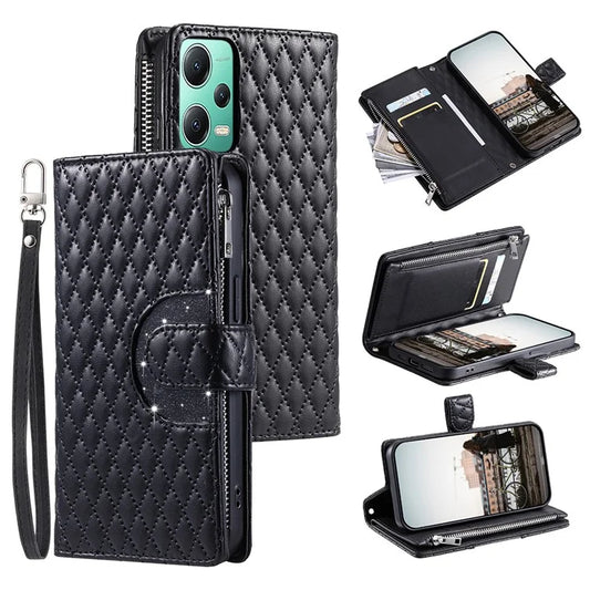 Style 012 for Xiaomi Redmi Note 12 5G (Global) Magnetic Case Zipper Pocket Glitter Design Phone Cover