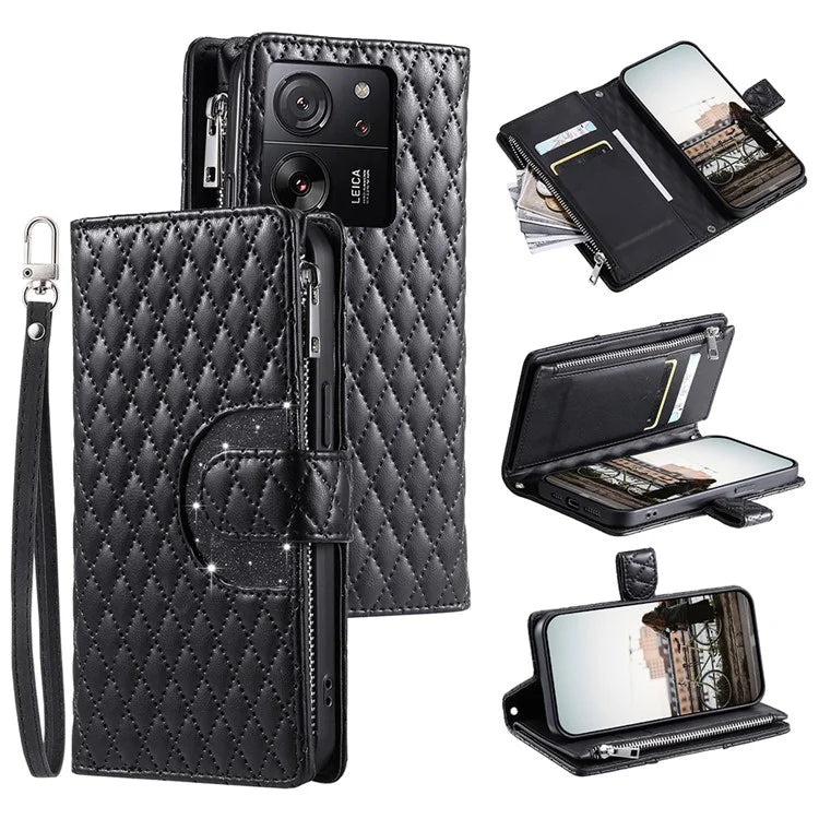 Style 012 for Xiaomi 13T / 13T Pro / Redmi K60 Ultra Wallet Case PU Leather Rhombus Pattern Phone Cover