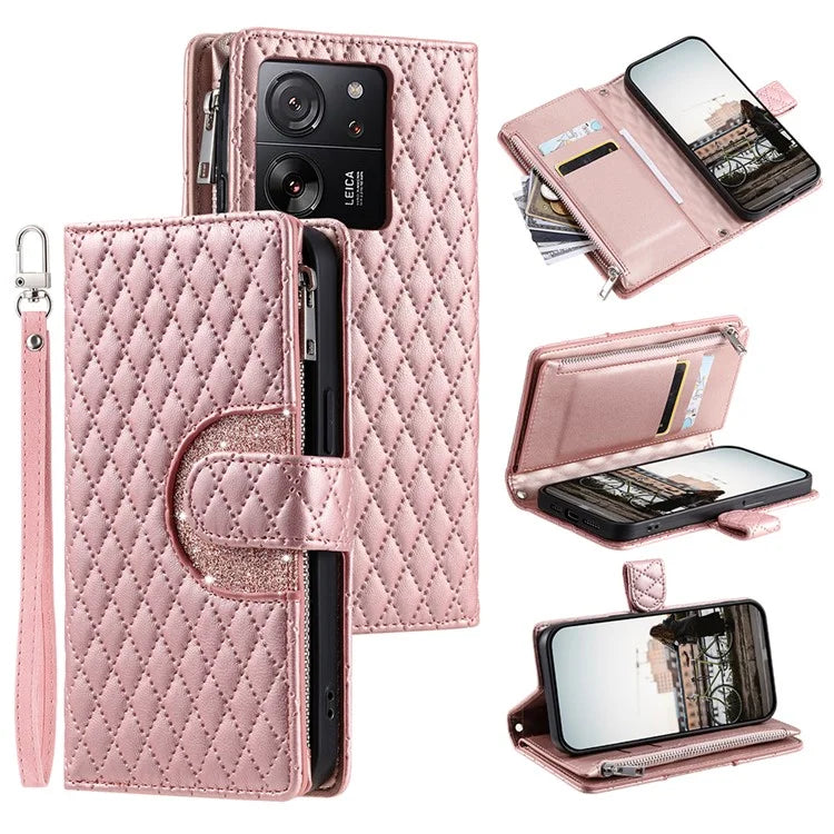 Style 012 for Xiaomi 13T / 13T Pro / Redmi K60 Ultra Wallet Case PU Leather Rhombus Pattern Phone Cover