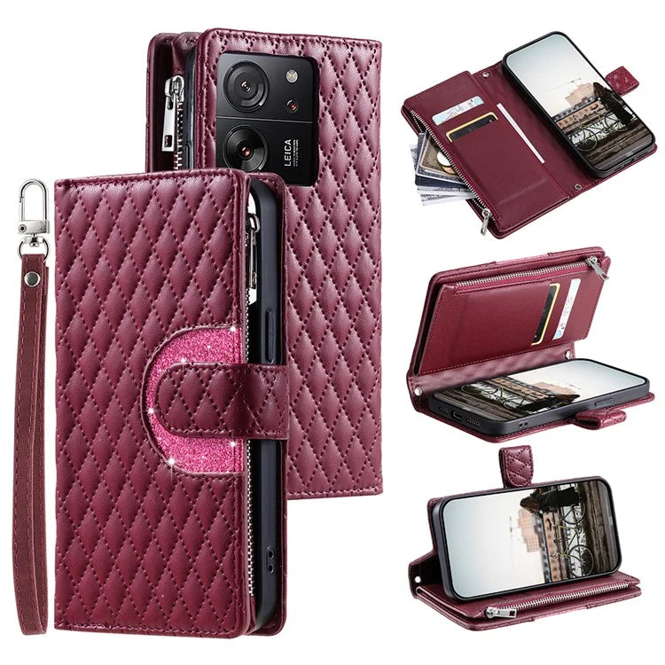 Style 012 for Xiaomi 13T / 13T Pro / Redmi K60 Ultra Wallet Case PU Leather Rhombus Pattern Phone Cover
