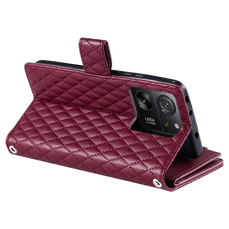 Style 012 for Xiaomi 13T / 13T Pro / Redmi K60 Ultra Wallet Case PU Leather Rhombus Pattern Phone Cover