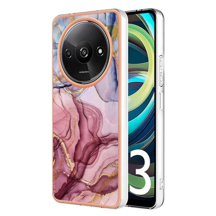 YB IMD Series-16 Style-E For Xiaomi Redmi A3 / Poco C61 4G Electroplating Case Marble Pattern 2.0mm TPU Phone Cover