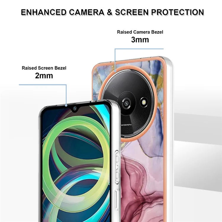 YB IMD Series-16 Style-E For Xiaomi Redmi A3 / Poco C61 4G Electroplating Case Marble Pattern 2.0mm TPU Phone Cover