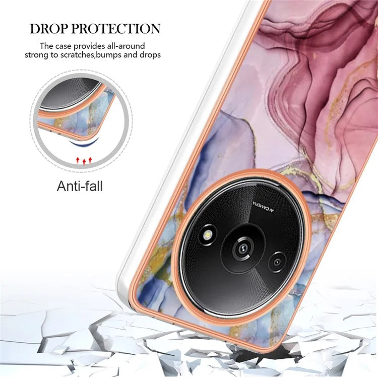 YB IMD Series-16 Style-E For Xiaomi Redmi A3 / Poco C61 4G Electroplating Case Marble Pattern 2.0mm TPU Phone Cover
