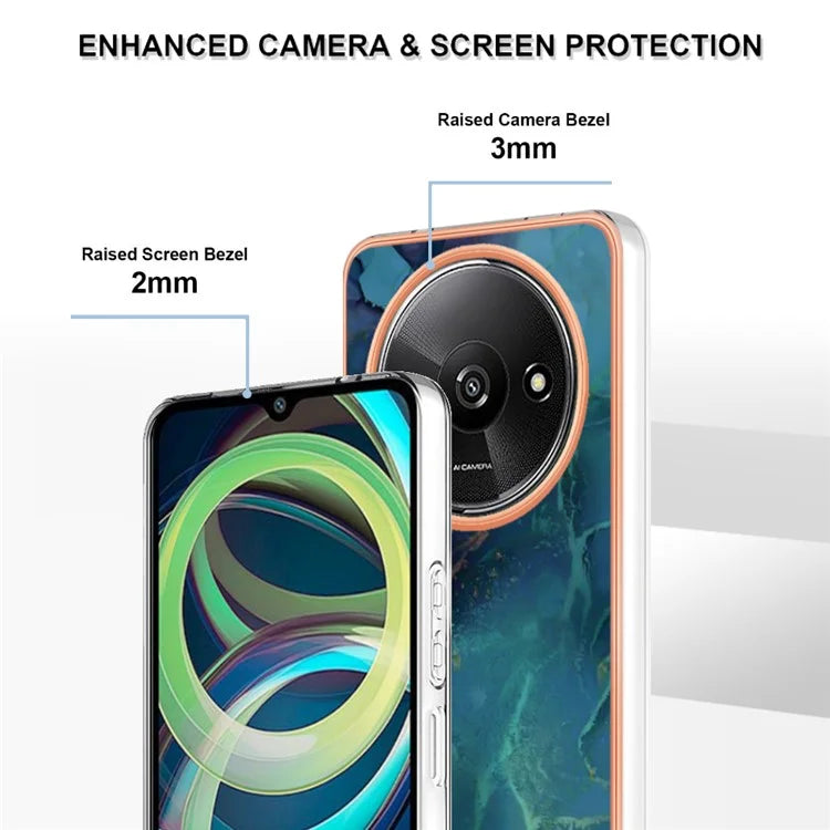 YB IMD Series-16 Style-E For Xiaomi Redmi A3 / Poco C61 4G Electroplating Case Marble Pattern 2.0mm TPU Phone Cover