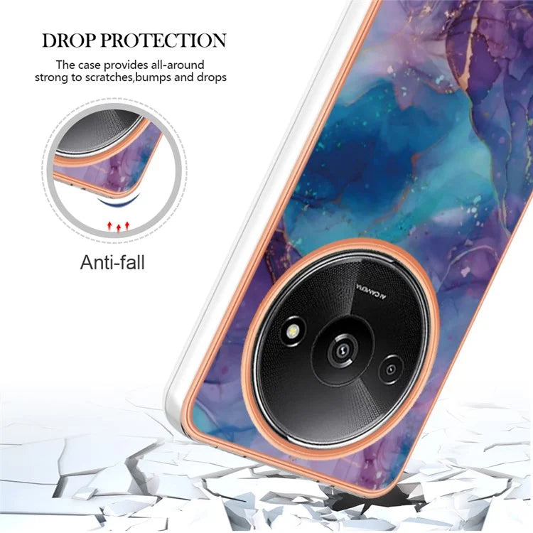 YB IMD Series-16 Style-E For Xiaomi Redmi A3 / Poco C61 4G Electroplating Case Marble Pattern 2.0mm TPU Phone Cover