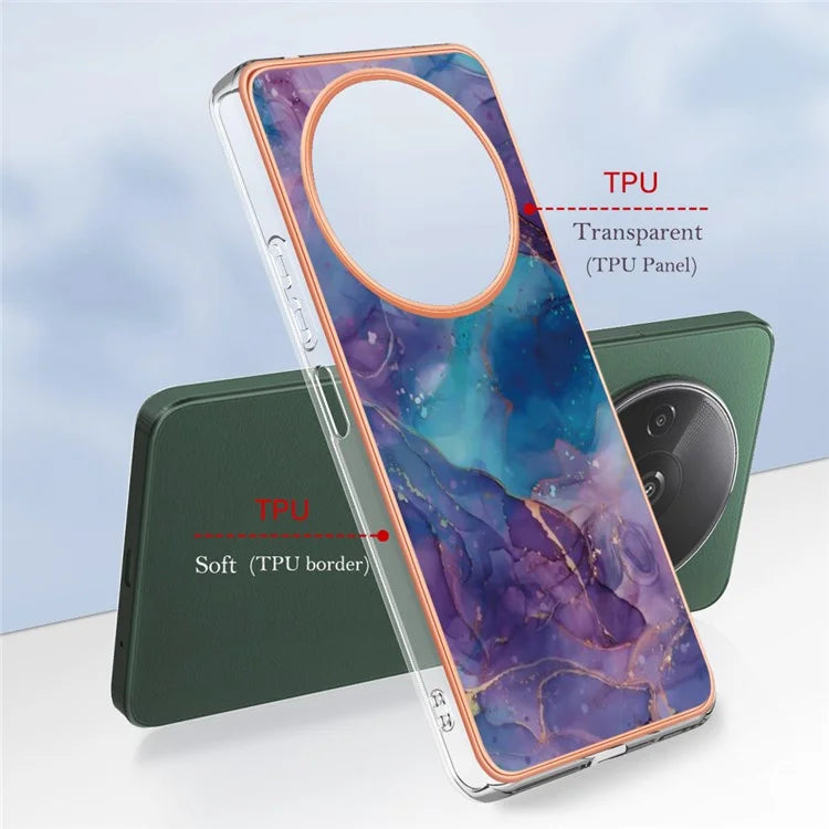 YB IMD Series-16 Style-E For Xiaomi Redmi A3 / Poco C61 4G Electroplating Case Marble Pattern 2.0mm TPU Phone Cover