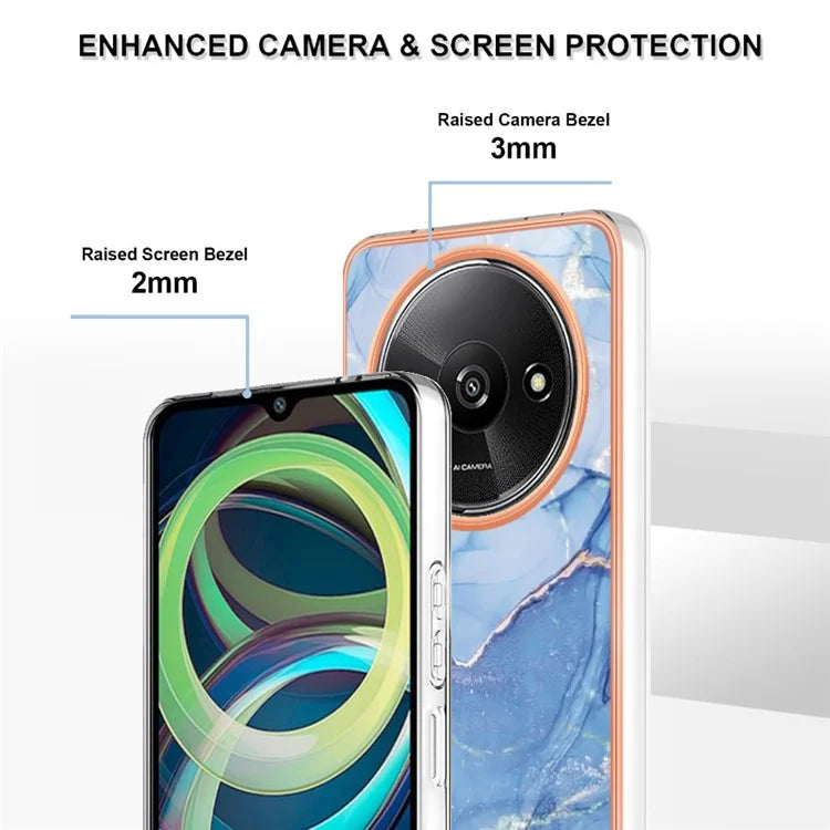 YB IMD Series-16 Style-E For Xiaomi Redmi A3 / Poco C61 4G Electroplating Case Marble Pattern 2.0mm TPU Phone Cover
