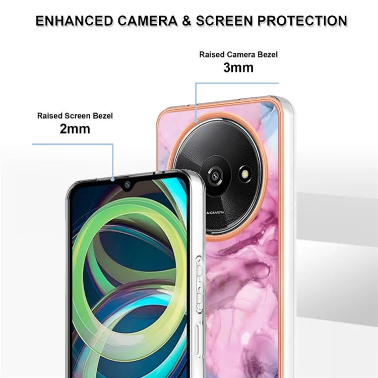 YB IMD Series-16 Style-E For Xiaomi Redmi A3 / Poco C61 4G Electroplating Case Marble Pattern 2.0mm TPU Phone Cover