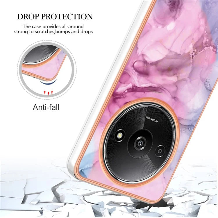 YB IMD Series-16 Style-E For Xiaomi Redmi A3 / Poco C61 4G Electroplating Case Marble Pattern 2.0mm TPU Phone Cover