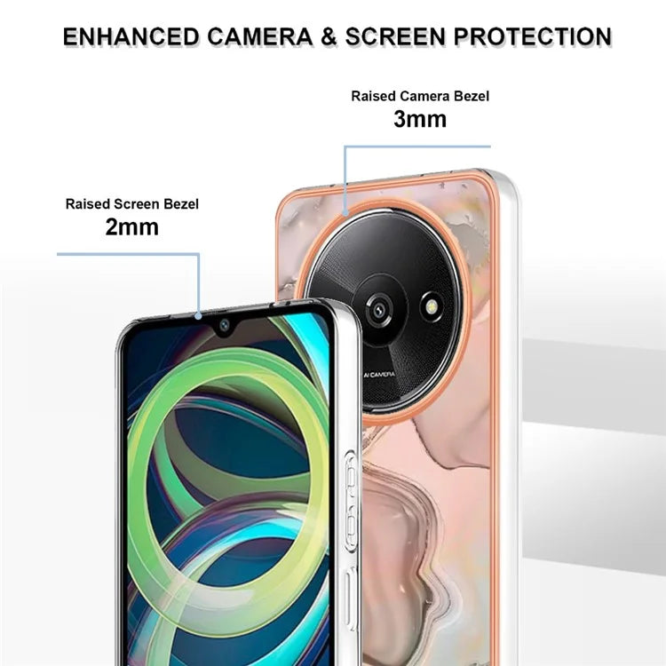 YB IMD Series-16 Style-E For Xiaomi Redmi A3 / Poco C61 4G Electroplating Case Marble Pattern 2.0mm TPU Phone Cover