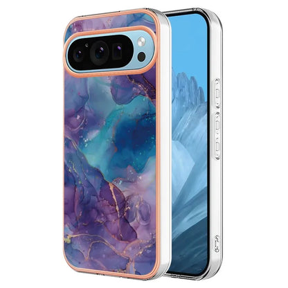 YB IMD Series-16 Style-E For Google Pixel 9 / Pixel 9 Pro TPU Marble Pattern Case Electroplating Edge Phone Cover
