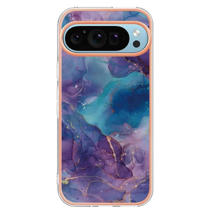 YB IMD Series-16 Style-E For Google Pixel 9 / Pixel 9 Pro TPU Marble Pattern Case Electroplating Edge Phone Cover