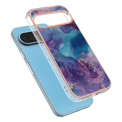 YB IMD Series-16 Style-E For Google Pixel 9 / Pixel 9 Pro TPU Marble Pattern Case Electroplating Edge Phone Cover