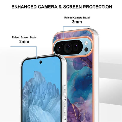 YB IMD Series-16 Style-E For Google Pixel 9 / Pixel 9 Pro TPU Marble Pattern Case Electroplating Edge Phone Cover