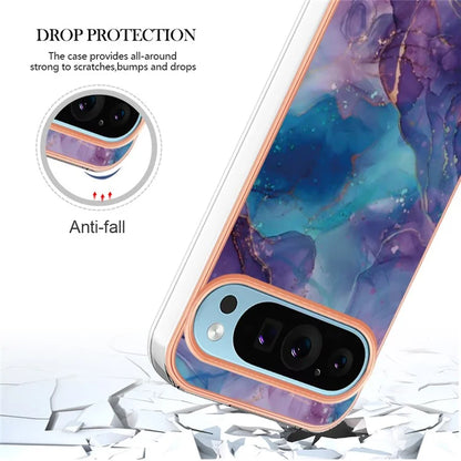 YB IMD Series-16 Style-E For Google Pixel 9 / Pixel 9 Pro TPU Marble Pattern Case Electroplating Edge Phone Cover