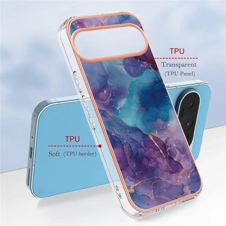 YB IMD Series-16 Style-E For Google Pixel 9 / Pixel 9 Pro TPU Marble Pattern Case Electroplating Edge Phone Cover